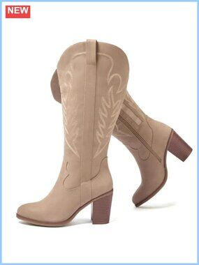 Extra Wide Calf Knee High Western Cowboy Boots Faux Leather